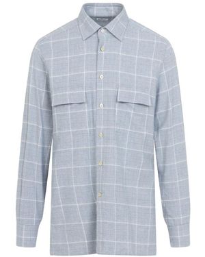 Kiton Flanellen Shirt - Blauw