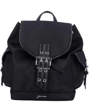 GANNI ナイロンバックパック ブラック/ピンク GANNI Branded Top-Handle Recycled-Polyester Backpack | endource