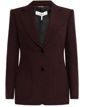 Chloé Jassen ,Rood ,Leer Getailleerde Blazer Met Schoudervullingen - Bruin