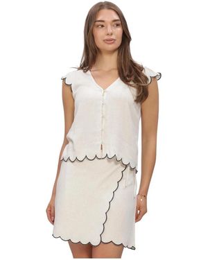 Object Overhemden ,Linnen Objsanne/L Lo V-Neck Top - Wit