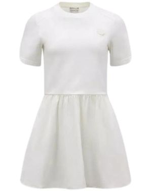 Moncler Kleedjes ,Katoen Jersey Jurk Met Logo Detail - Wit