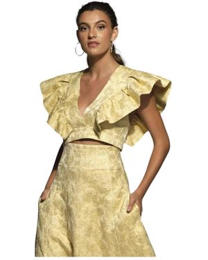 Moskada Gelbes brokat v-ausschnitt crop top - Mettallic