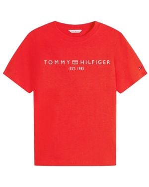 Tommy Hilfiger Tops ,Rood ,Katoen Reg Corp Logo C-Nk Ss