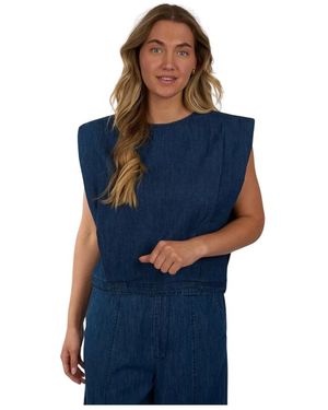 By-Bar Tops ,Blauw ,Katoen High Neck Sleeveless Top