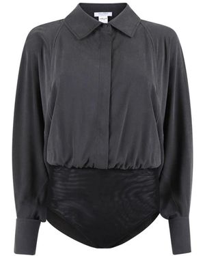 Max Mara Dunkelgraue Seiden-Wrap-Bluse