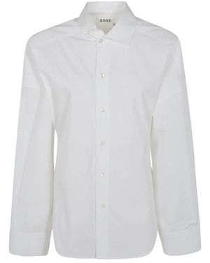 Rohe Overhemden ,Wit ,Katoen Poplin Oneven Kraag Shirt