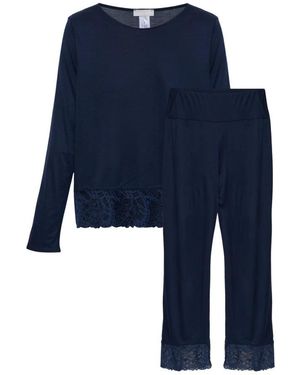 Hanro Nachtkleding ,Blauw ,Tweed Azelia Pyjamaset Met Lange Mouwen