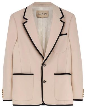 Valentino Single-Breasted Virgin Wool Blazer - Naturel