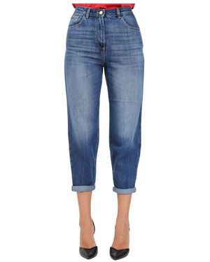 Elisabetta Franchi Blaue denim boyfriend jeans mit aufschlag