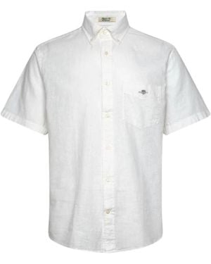 GANT Katoen Linnen Overhemd Button Down Kraag - Wit