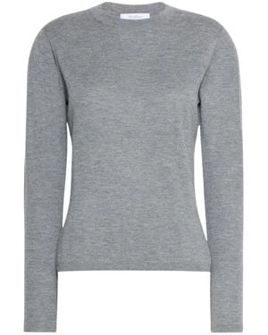 Max Mara Truien & Vesten ,Grijs ,Trui Met Ronde Hals En Fijne Breistructuur