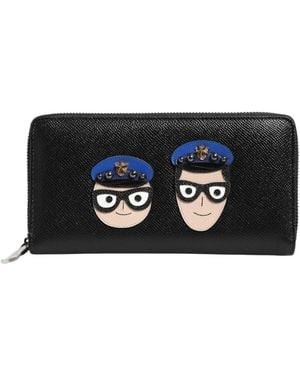 Dolce & Gabbana Schwarzes Leder Reißverschluss Continental Herren Geldbörse