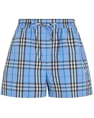 Burberry Geruite Shorts - Blauw