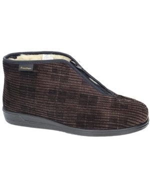 Fischer 204167 Gerippter Velours Pantoffel - Schwarz