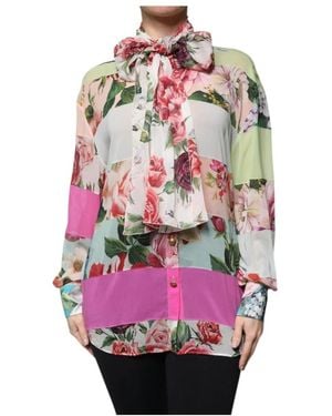 Dolce & Gabbana Blumige Seiden Ascot Kragenbluse - Pink