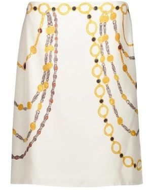 Versace Ivory Zijde Twill Kettingprint Midi Rok - Metallic