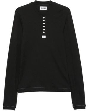 Magliano Tops ,Zwart ,Ribbed Henley Sweater
