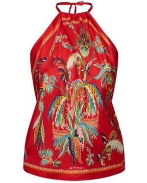 Etro Silk Top With Halterneck And Paisley Foliage Motif - Red