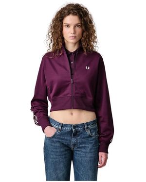 Fred Perry Hoodies & Sweatvesten ,Paars ,Katoen Cropped Taped Track Jacket - Rood