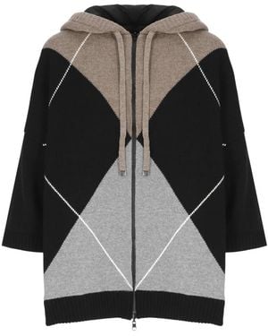 Kangra Hoodies & Sweatvesten ,Veelkleurig ,Wol Wollen Vest Met Capuchon En Kasjmier - Zwart