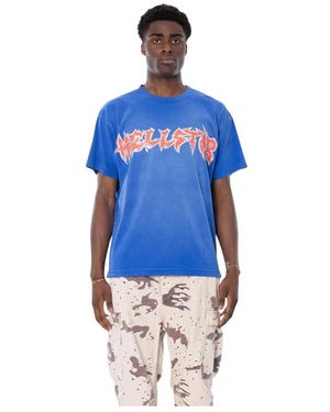 HELLSTAR Tops ,Blauw ,Katoen Metal Logo Vintage Wash Tee