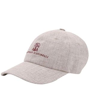 Brunello Cucinelli Graue Leinen Baseballkappe