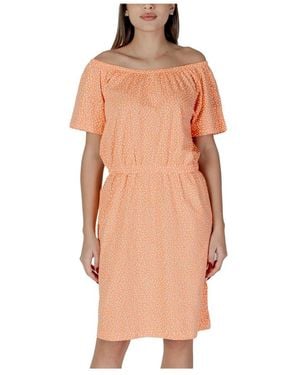 B.Young Kleedjes ,Veelkleurig ,Katoen Off-Shoulder Minijurk Met Korte Mouwen - Oranje