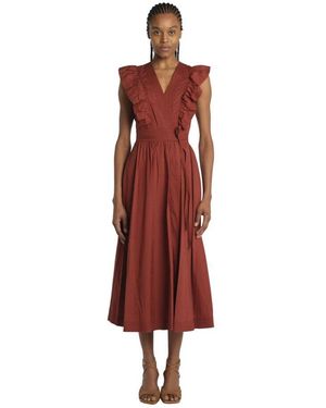Vanessa Bruno Rotes Besticktes Kleid Mit Rüschen