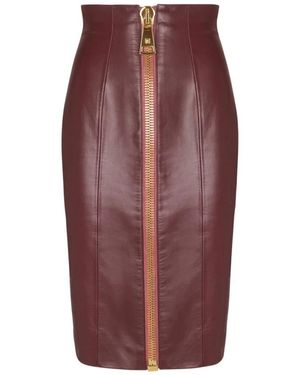 Balmain Leren Kokerrok Van Lamsleer - Rood
