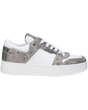Jimmy Choo Witte Leren Chunky Sneakers Met Strass - Grijs