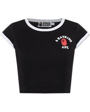 A Bathing Ape Tops ,Zwart ,Katoen Logo Top