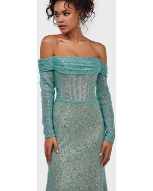 Milla Mint Romantic Off-The-Shoulder Sparkling Lon - Green