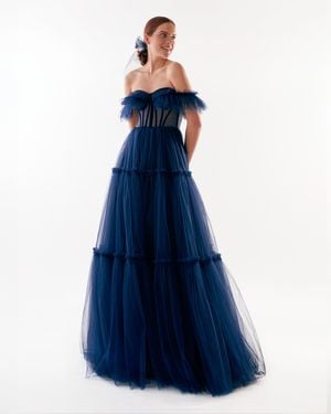 Milla Elegant Off-The-Shoulder Maxi Dress - Blue
