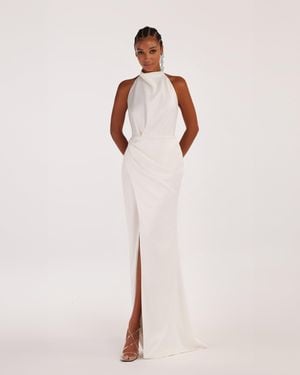 Milla Mock Neck Sleeveless Low Slit Dress - White