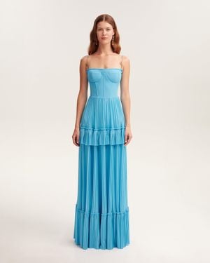 Milla Sky- Spaghetti Strap Pleated Maxi Dress, Garde - Blue