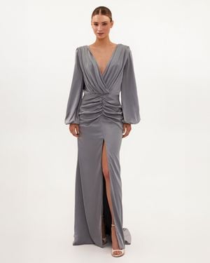 Milla Fancy Silk Maxi Evening Dress - Gray