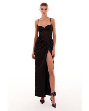Milla Chic Satin Maxi Dress With Semi-Transparent Bodice - Black