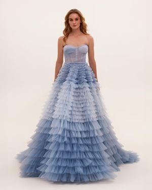Milla Light Strapless Frill-Layered Fluffy Dress - Blue