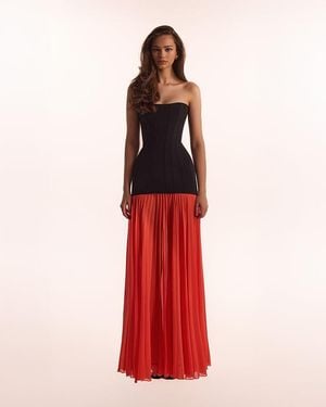 Milla Coral Dress With A Pleated Skirt, Parisienne - Red