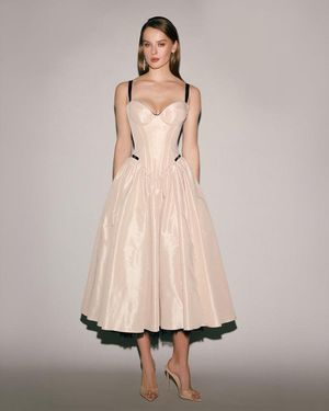 Milla Nude Corset Midi Dress With Contrast Details - Natural