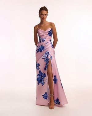Milla Strapless Maxi Dress With-Flowered Patte - Purple