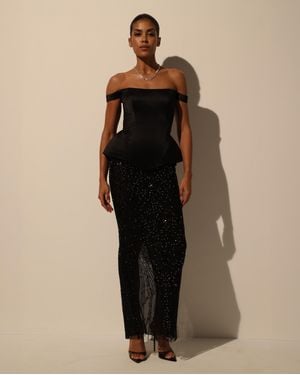 Milla Semi-Sheer Embroidered Lace Maxi Skirt - Natural