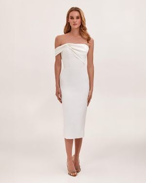 Milla Classy Midi Dress With Open Neckline - White