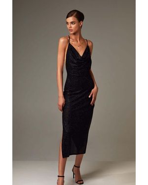 Milla Shimmer Midi Slip Dress - Black