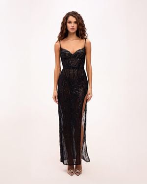 Milla Astonishing Sequined Maxi Gown On Spaghetti Straps - Black