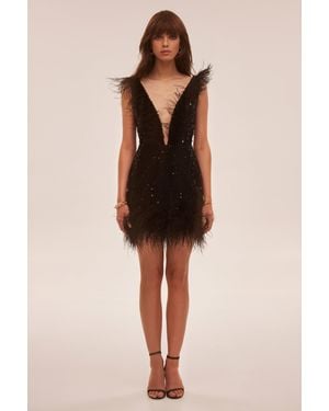 Milla Dramatic Cocktail Dress On Straps Decorated With S - Black
