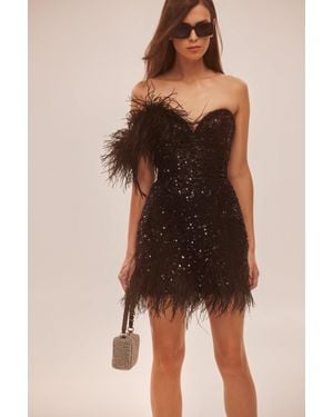 Milla Stunning Heart-Shaped Mini Dress With Feathe - Multicolor