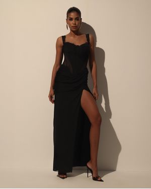 Milla Maxi Dress With Corset Bodice And Slit - Multicolor