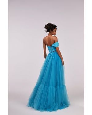 Milla Aquamarine Ball Gown With One-Shoulder Wrap Top - Blue