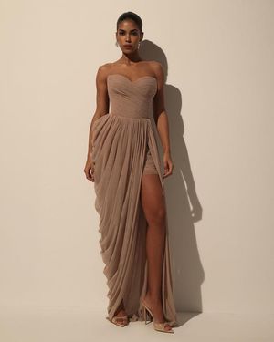 Milla Dress With Corset Bodice And Draping - Natural
